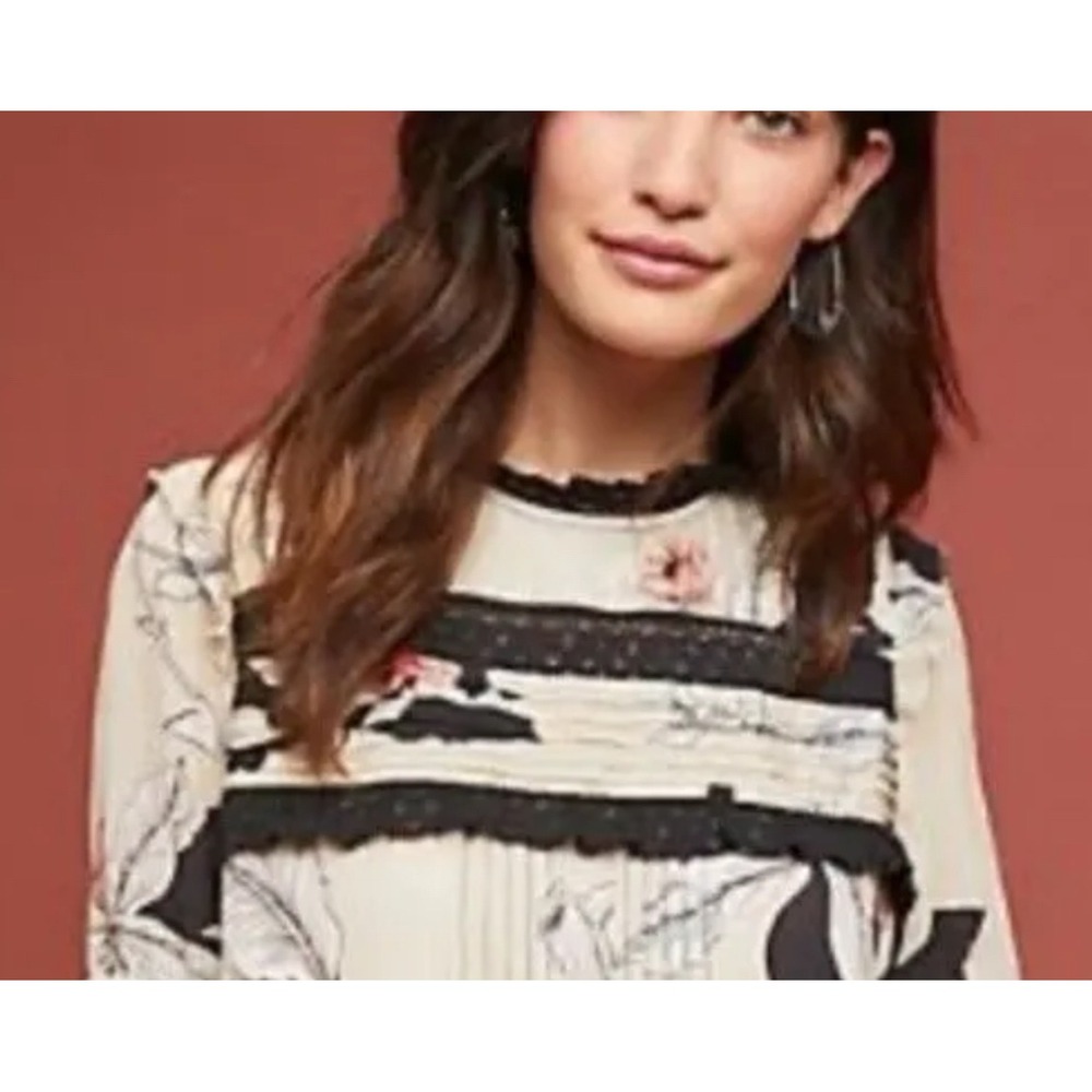 Vineet Bahl Anthropologie Ines Floral Top Cream Black siz Small